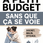 Une femme souriante dans un marché, comparant des prix avec un panier plein de produits frais.