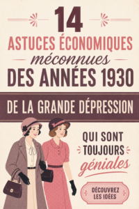 Une femme examinant un livre ancien avec des astuces d'économie des années 30