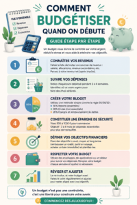 Femme souriante tenant un budget et un crayon, illustrant la gestion de finances personnelles.