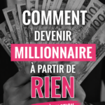 Femme réfléchissant à sa stratégie financière pour devenir millionnaire, entourée de livres et de notes.