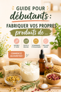 Femme créant ses propres produits de soin dans sa cuisine avec des ingrédients naturels.