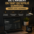 Femme souriante examinant son ordinateur portable avec des graphiques sur les revenus Gumroad