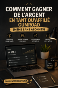 Femme souriante examinant son ordinateur portable avec des graphiques sur les revenus Gumroad