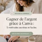 Une femme utilisant Canva sur son ordinateur pour créer des designs et gagner de l'argent.