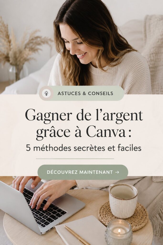 Une femme utilisant Canva sur son ordinateur pour créer des designs et gagner de l'argent.