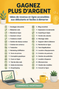 Femme souriante utilisant un ordinateur portable pour trouver des idées de revenus en ligne.