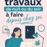 Une femme heureuse travaillant sur son ordinateur à domicile le soir
