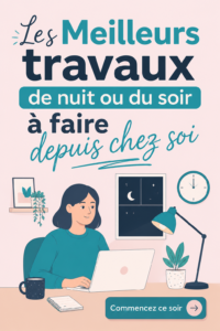 Une femme heureuse travaillant sur son ordinateur à domicile le soir