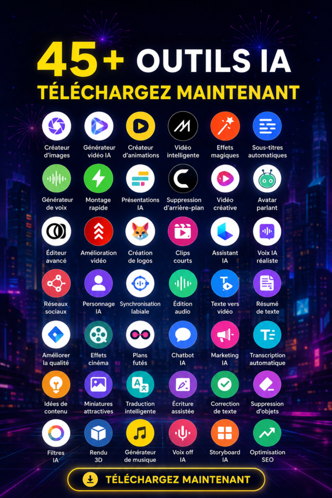 Une sélection d'outils d'IA sur un bureau, prêts à être téléchargés pour faciliter la gestion quotidienne.