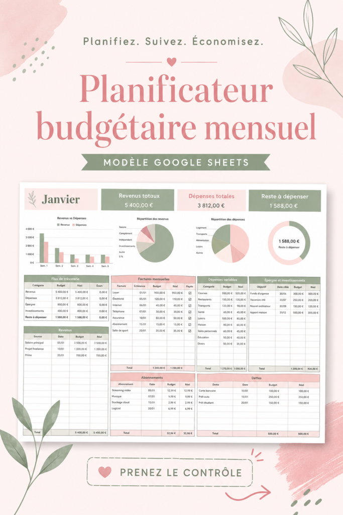 Une femme utilisant un modèle de budget mensuel sur son ordinateur.