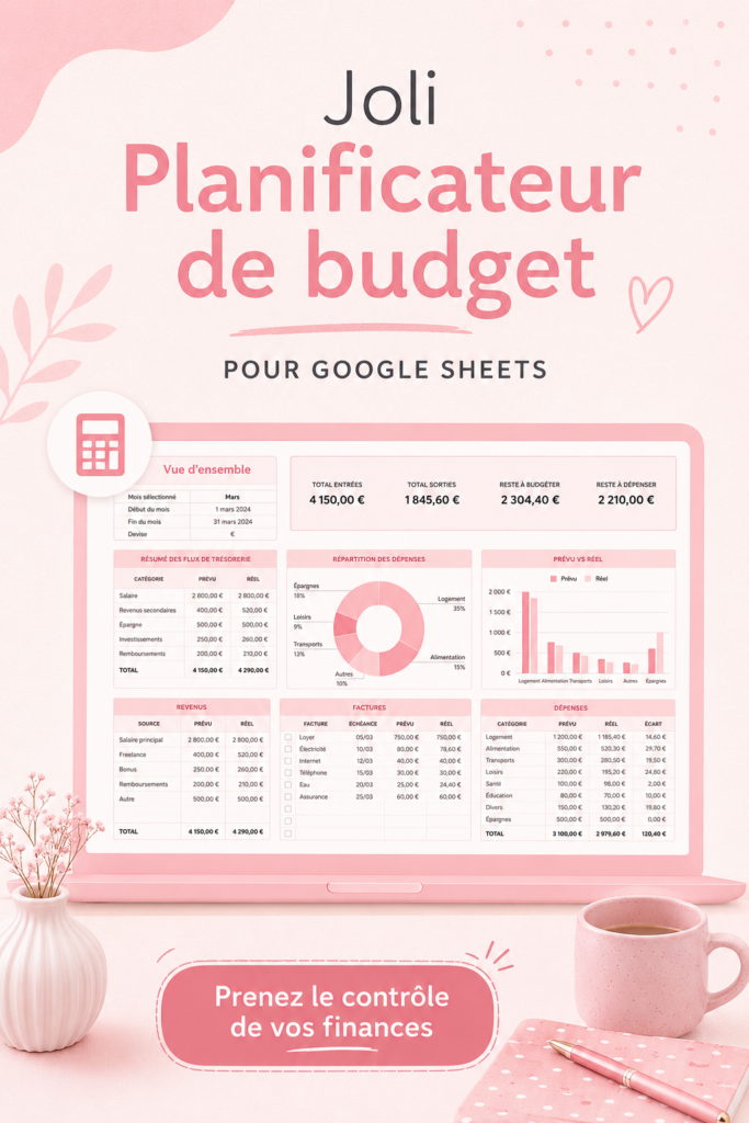 Template mignon et pratique de planificateur de budget sur Google Sheets.