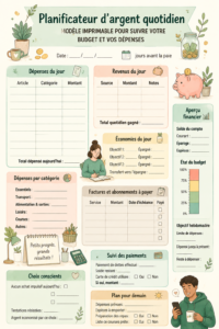 Un planner financier ouvert avec des notes et un stylo. Idéal pour organiser son budget.