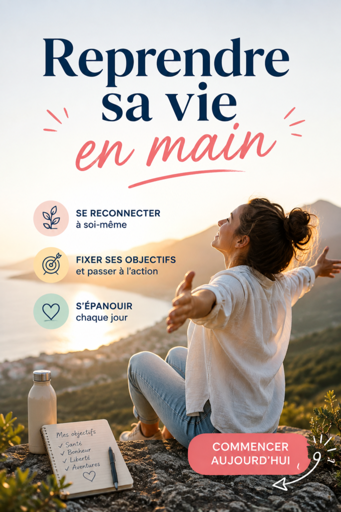 Une femme souriante reprenant le contrôle de sa vie avec confiance.