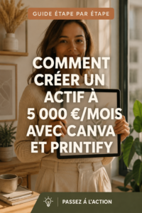 Un visuel coloré illustrant une boutique en ligne avec des produits créés sur Canva et Printify.