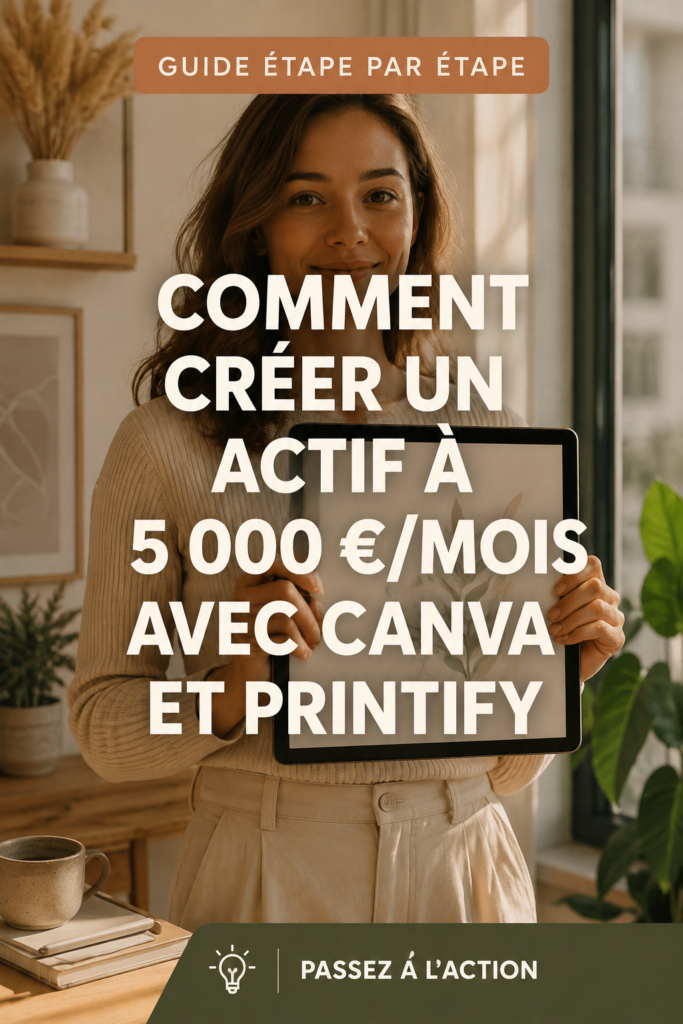 Un visuel coloré illustrant une boutique en ligne avec des produits créés sur Canva et Printify.