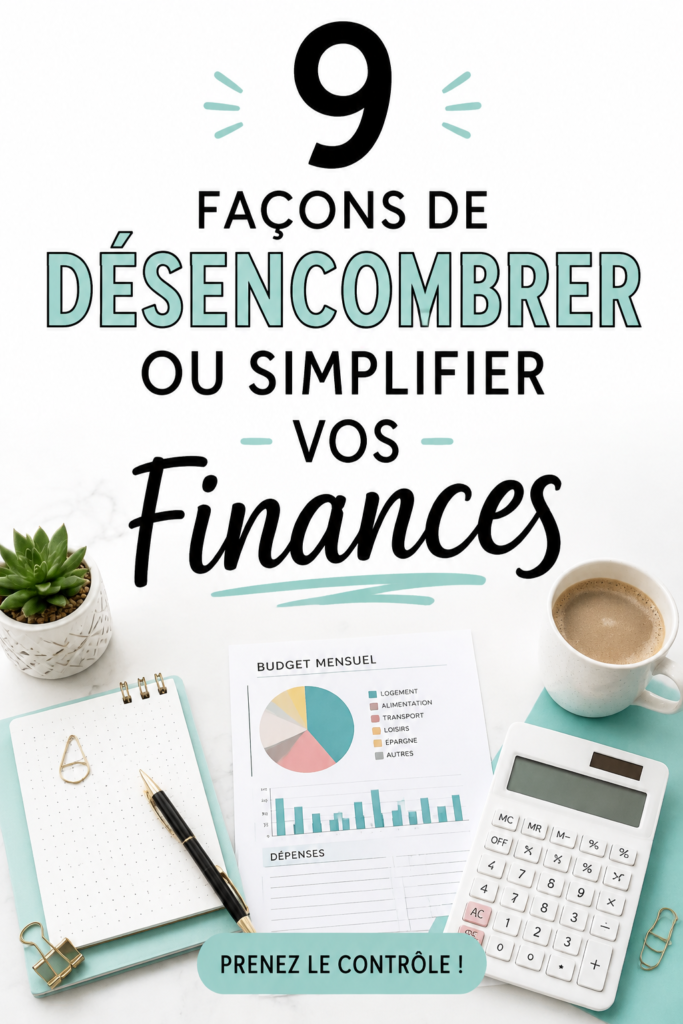 Femme souriante examinant ses finances avec un ordinateur et un carnet.