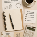Femme souriante utilisant un carnet de budget pour gérer ses finances personnelles.