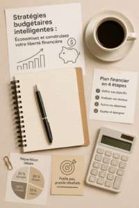 Femme souriante utilisant un carnet de budget pour gérer ses finances personnelles.