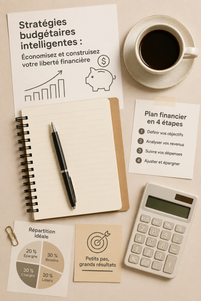 Femme souriante utilisant un carnet de budget pour gérer ses finances personnelles.