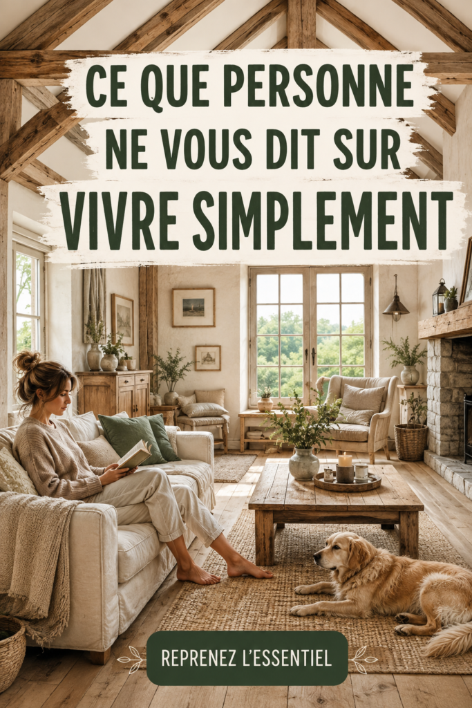 Une femme méditant dans un espace de vie épuré, symbolisant la simplicité et la sérénité.