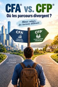 Un visuel représentant des femmes en réunion de formation financière, discutant des certifications CFA® et CFP®.