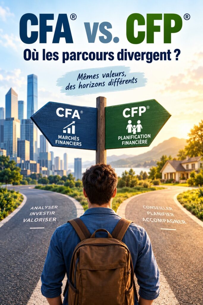 Un visuel représentant des femmes en réunion de formation financière, discutant des certifications CFA® et CFP®.