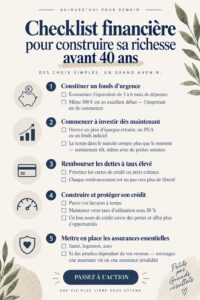 Une checklist financière sur un bureau avec des outils de gestion des finances et des notes.