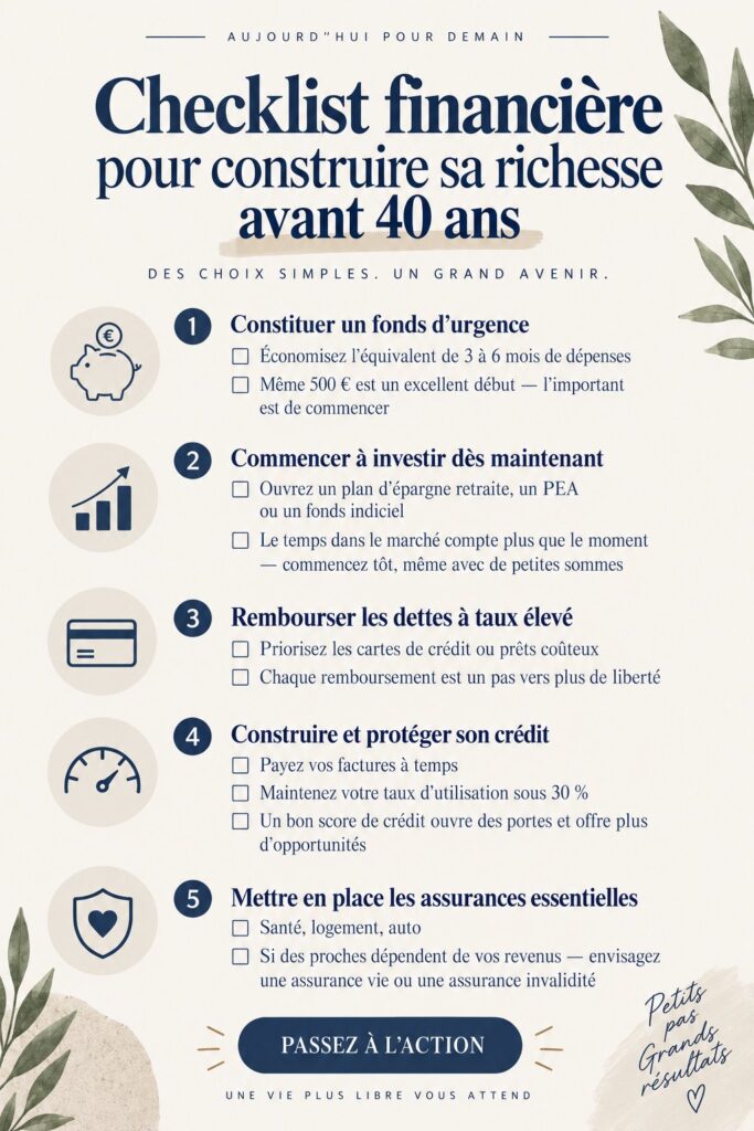 Une checklist financière sur un bureau avec des outils de gestion des finances et des notes.