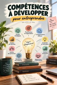 Femme entrepreneuse travaillant sur son ordinateur portable, symbolisant le développement de compétences entrepreneuriales.