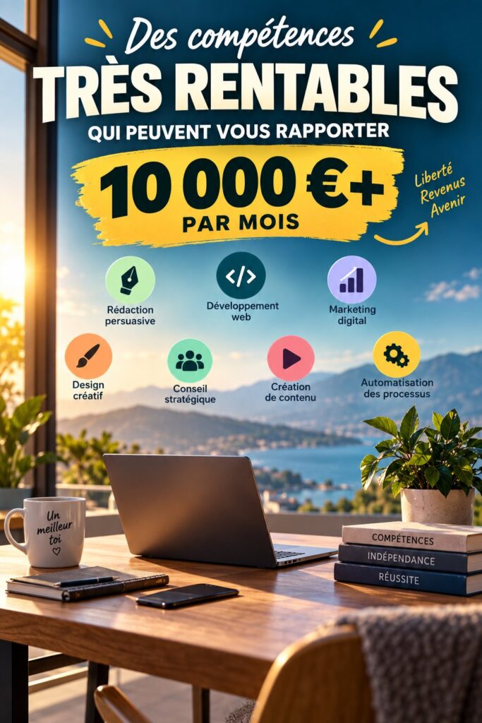 Femme envisageant des compétences à haut revenu avec des ressources à la main.