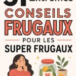 Femme souriante regardant son budget à la maison avec des astuces d'économie.