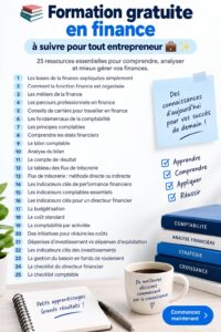 Une femme travaillant sur son ordinateur avec un sourire, entourée de documents financiers, symbole de l'apprentissage en finance.