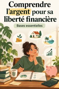 Femme souriante consultante son budget avec un ordinateur et des notes, illustrant la gestion financière