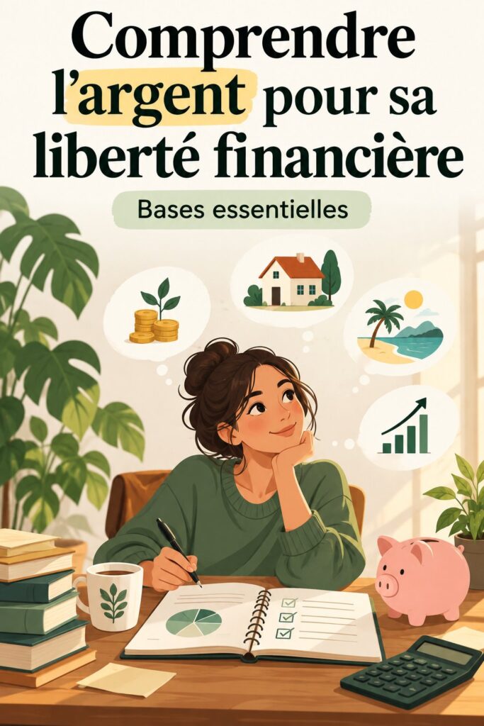 Femme souriante consultante son budget avec un ordinateur et des notes, illustrant la gestion financière