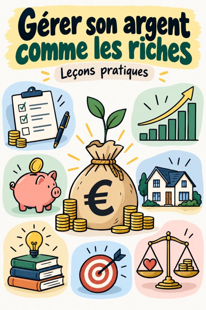 Couverture du livre Rich Dad Poor Dad avec une vue inspirante sur la gestion de l'argent.