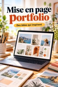 Mise en page d'un portfolio créatif avec différentes sections bien structurées.
