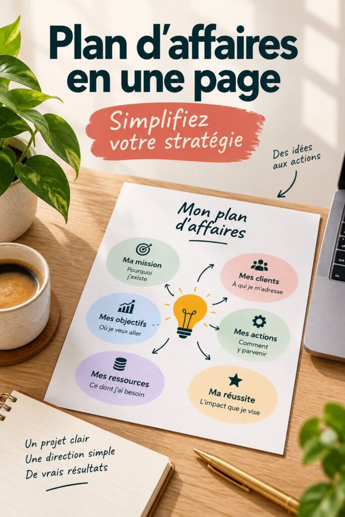 Image d'un plan d'affaires simplifié sur une page, représentant une stratégie claire et concise