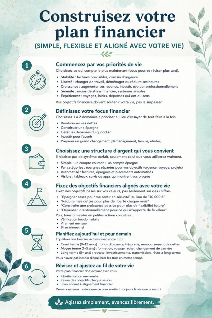 Une femme souriante construisant son plan financier sur son ordinateur