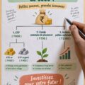 Femme souriante planifiant ses finances avec une calculatrice et un carnet