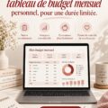 Tableau de budget mensuel sur un bureau avec des fournitures de bureau