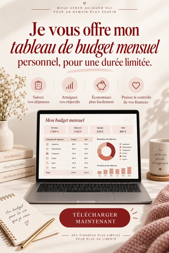 Tableau de budget mensuel sur un bureau avec des fournitures de bureau