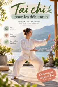 Une femme pratique le tai chi dans un parc tranquille, soulignant la sérénité de cette activité douce.