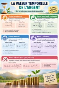 Infographie sur la valeur temps de l'argent, illustrant des concepts clés.