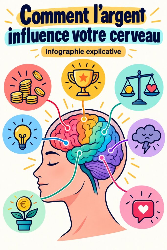 Une illustration représentant la relation entre l'argent et le cerveau, symbolisant l'impact des finances sur notre mental.