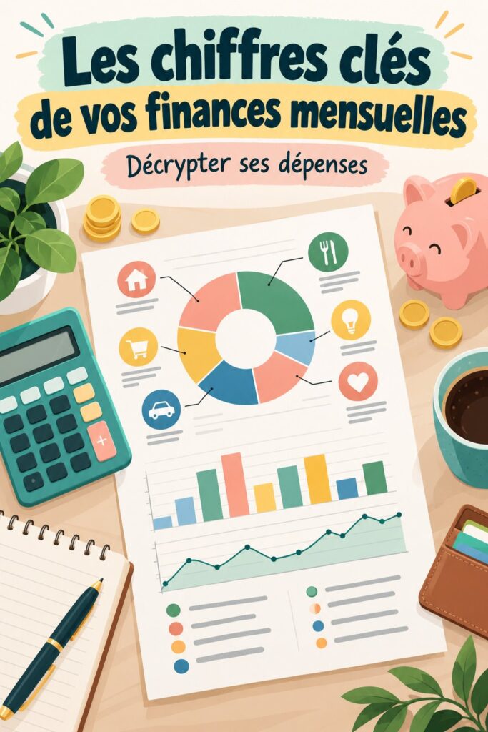 Visuel représentant un tableau mensuel de finances avec des chiffres clés