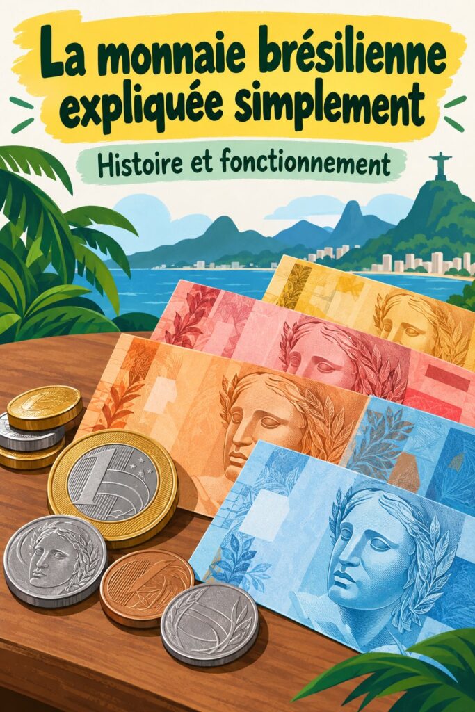 Illustration de la monnaie brésilienne avec billets et pièces du real