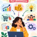 Illustration d'une femme découvrant les concepts de l'économie d'entreprise au travail.
