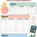 Fiche de gestion financière avec un tableau et des crayons sur une table.