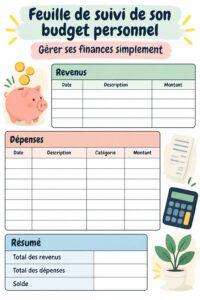 Fiche de gestion financière avec un tableau et des crayons sur une table.