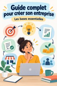 Une femme souriante travaillant sur son ordinateur pour élaborer son projet de startup.